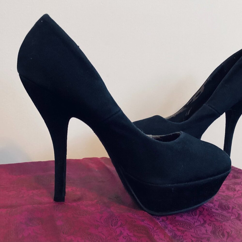 Black Stilettos, Suede, Women's Size 7.5